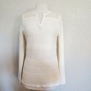 Lucky Brand Cream Long Sleeve w/Lace Detail Size M